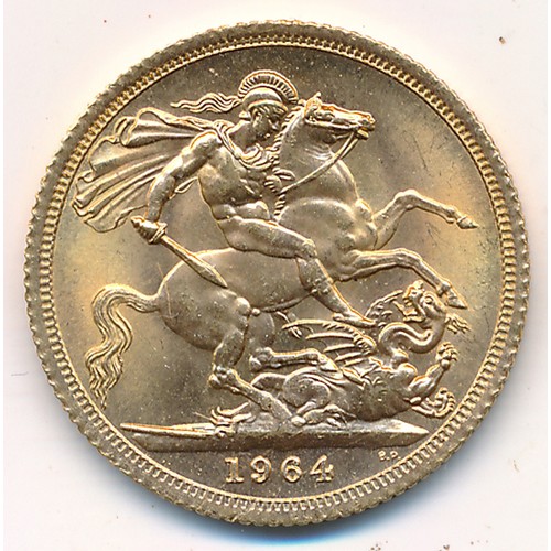 180 - Elizabeth II 1964 full gold sovereign uncirculated.