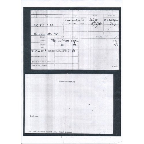 10 - First World War - Ernest Welch - War Medal & Victory Medal pair awarded to 280094 Sjt E.W. Welch Ham... 