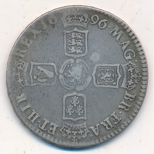 240 - William III 1696N half crown, stamped “N” to bust, about fine.