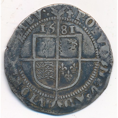 223 - Elizabeth I, Fifth issue, Sixpence, 1581, mm. Latin cross, 2.91g. S.2572.