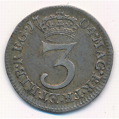 245 - Anne 1704 maundy three pence, fine.