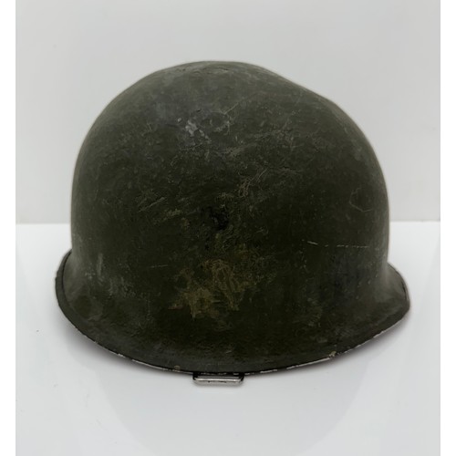 113 - A WWII US Military Schleuter steel helmet shell, front seam.  Swivel bail missing but with spares.