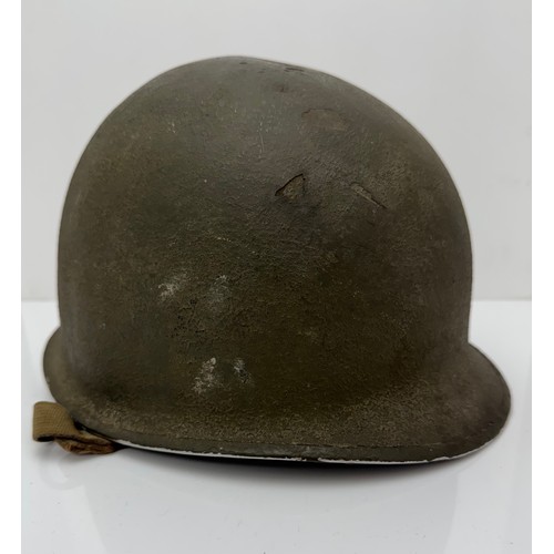 119 - Complete original WWII US Helmet. Indistinct number to inner rim on helmet shell, possibly 0077. Lin... 