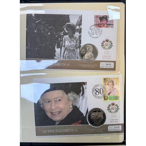 290 - Coin covers 2006 The Queen's 80th Birthday collection in 5 albums with GB £5 (2), overseas £2 (2), o... 