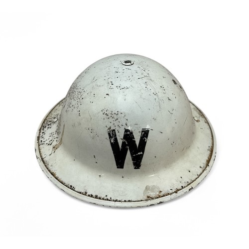 111 - British WW2 home front white wardens helmet.