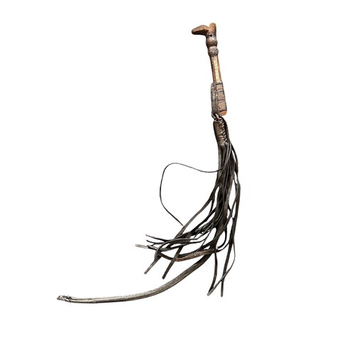 157 - Afghanistan horse whip with carved boot shape wooden handle