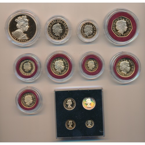 186 - 2002 United Kingdon Golden Jubilee gold proof 13-coin set (£5, £2, £1, 50, 20p, 10p, 5p, 2p, 1p and ... 