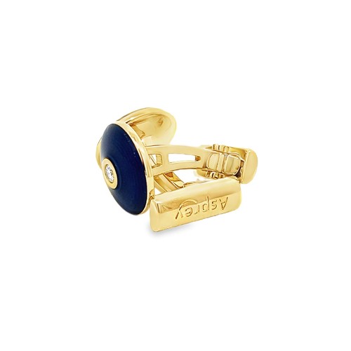 12 - Asprey - a pair of circular blue enamel and diamond cufflinks. Diamonds each approx 0.10ct. Tested a... 