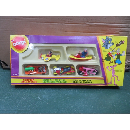 54 - 1980 Corgi Juniors Cartoon Characters giftset No. 3084, generally excellent in good plus window box,... 