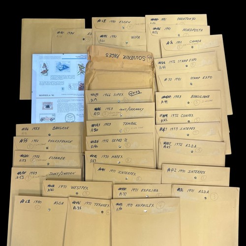 12 - Stamp Exhibitions, interesting and unusual collection of Stamp Exhibition Souvenir Cards all sealed ... 