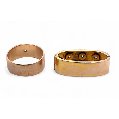 15 - A wide 9ct yellow gold and diamond set gypsy ring. Size R/S. Together with a 9ct gold diamond set sc... 