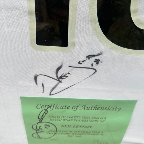 9 - Signed Neil Lennon Shirt. A match worn shirt, signed by Lennon. Alongside an A4 photo also signed. W... 