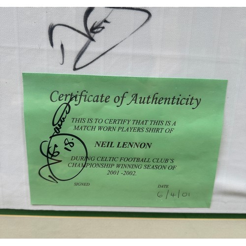 9 - Signed Neil Lennon Shirt. A match worn shirt, signed by Lennon. Alongside an A4 photo also signed. W... 