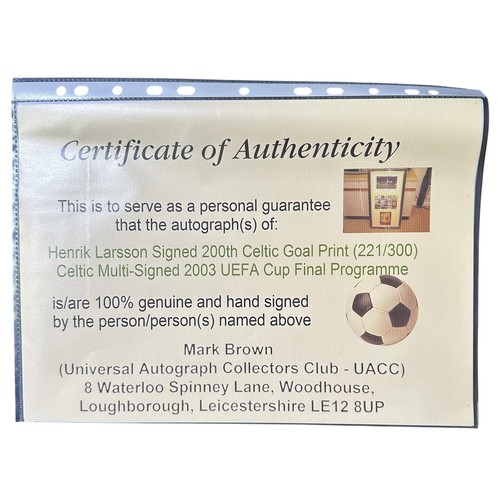 18 - Signed Commemorative Henrik Larsson 200th Celtic Goal Print. Featuring a photo print of Larsson scor... 