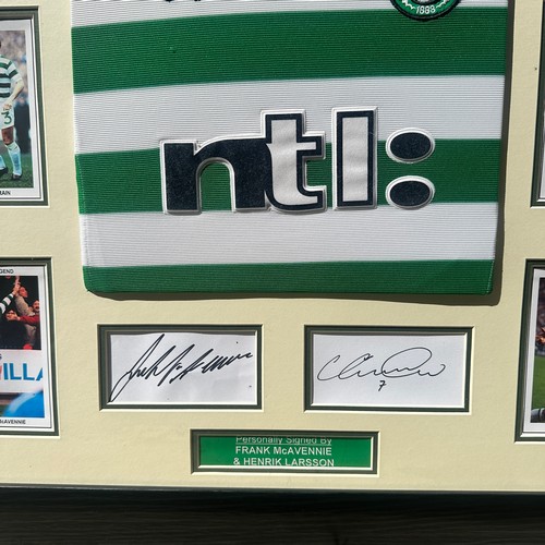 22 - Celtic Legends Commemorative Display. A framed Celtic shirt, surrounded by 12 images of Celtic legen... 