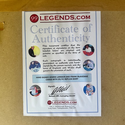 22 - Celtic Legends Commemorative Display. A framed Celtic shirt, surrounded by 12 images of Celtic legen... 