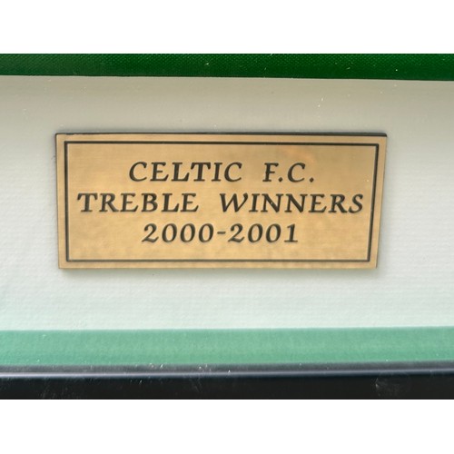 23 - Signed Celtic Shirt - Treble Winning Team 2000/2001. 16x signatures. Framed and glazed. Small bronze... 