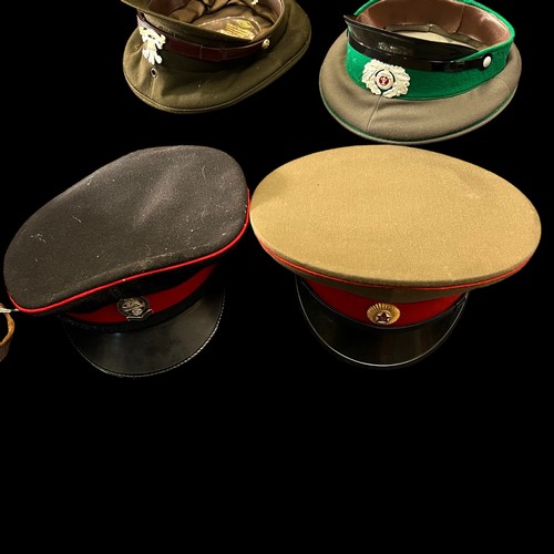 109 - Military hats, range of six military hats / caps, includes; British Military peaked cap (Welsh Guard... 