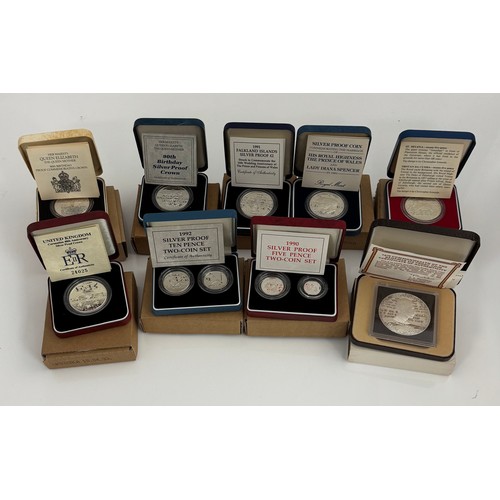 248 - World cased silver proof coin FDC collection with Bahamas $10 1973, Falkland Islands £2 1991, GB cro... 
