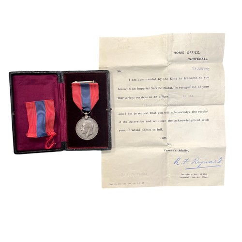 82 - George V Imperial Service Medal awarded to Frederick William Thomas, recognised for services as an o... 