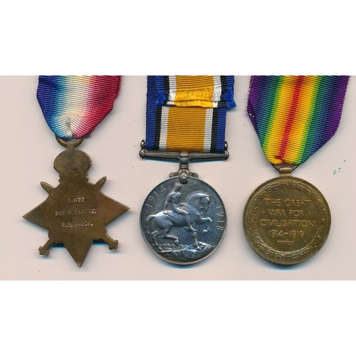 31 - 1914-15 Star trio to 16622 Pte G. Carter R. Berks R. extremely fine. With copied SWB roll, George Ca... 