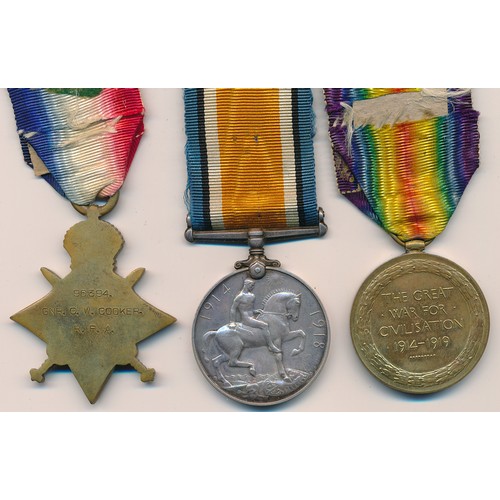 33 - 1914-15 Star trio to 96394 Gnr C.W. Cooker R.F.A. good very fine. Also awarded a Silver War Badge.