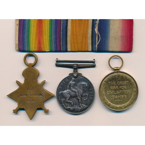 70 - 1914-15 Star trio to 26756 Cpl W. Buxton R.F.A. (A.Bmbr on Star) good very fine. He was wounded in a... 