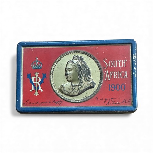 115 - Boer War South Africa 1900 Christmas gift tin, with profile of Queen Victoria to the centre.