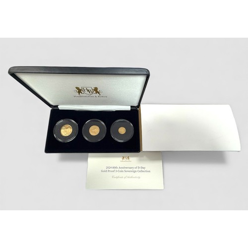 260 - Alderney 2024 80th Anniversary of D-Day 3-Coin Sovereign Collection gold proof FDC set with sovereig... 