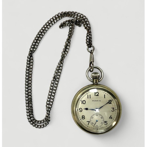 100A - Moeris G.P.O. pocket watch, dial with second hand at 6 o'clock, blue hands, converted from WD issue ... 