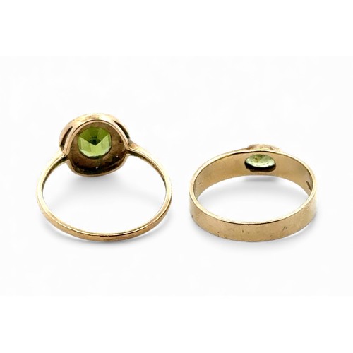 52 - Two 9ct gold and peridot rings. An oval peridot ring with 9mm x 7mm peridot and illusion miligrain s... 