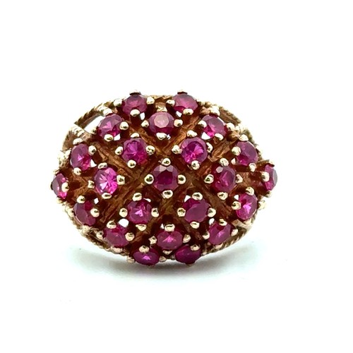 1 - A 1970s 9ct gold ruby bombe ring, size P. Birmingham 1972. 6.68g