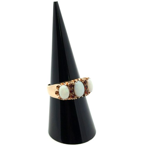 25 - A 9ct gold, opal and garnet ring, size O.