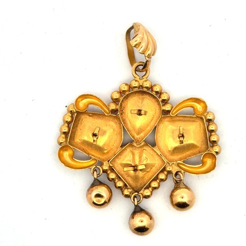 7 - A polychrome enamel pendant, likely Indian Unmarked yellow metal tested as approx 21ct gold. Length ... 