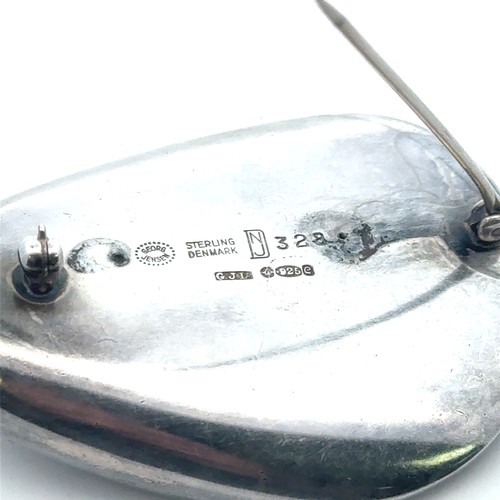 28 - A Georg Jensen silver stylized oyster and pearl brooch designed by Nanna & Jorgen Ditzel, marked N J... 