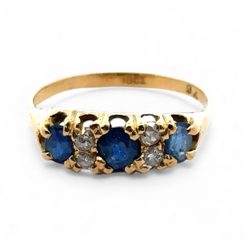 47 - A vintage sapphire and old cut diamond ring stamped 18ct, size Q.