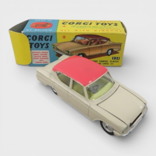 28 - Corgi 1950s onwards collection, with Jaguar 2.4 Litre white No. 204, Ford Consul Classic cream/pink ... 