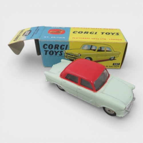 28 - Corgi 1950s onwards collection, with Jaguar 2.4 Litre white No. 204, Ford Consul Classic cream/pink ... 
