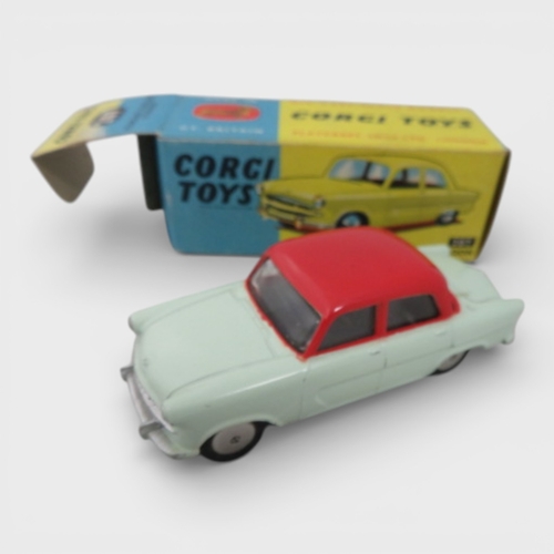 28 - Corgi 1950s onwards collection, with Jaguar 2.4 Litre white No. 204, Ford Consul Classic cream/pink ... 