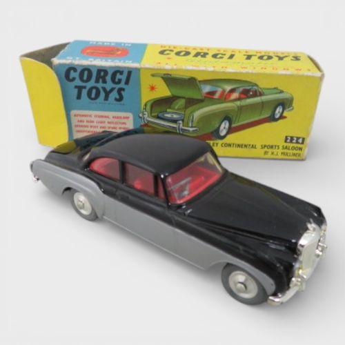 33 - Corgi No. 224 Bentley Continental Sports two-tone black and silver, red interior, grey tyres (spare ... 