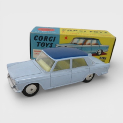 24 - Corgi Italian trio, with FIAT 1800 two-tone blue No. 217, FIAT 2100 two-tone mauve & pink No. 232 an... 