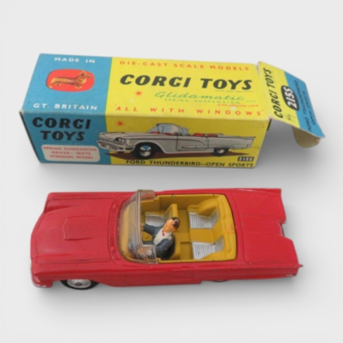30 - Corgi No. 215S Ford Thunderbird Convertible, red with orange-yellow interior, spun hubs, excellent t... 