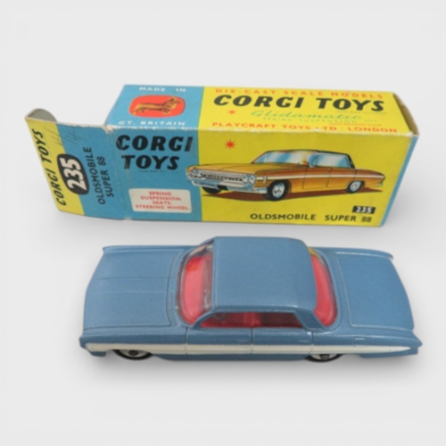 36 - Corgi No. 235 Oldsmobile Super 88, generally excellent in excellent to good plus box, metallic blue ... 
