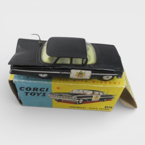32 - Corgi No. 223 Chevrolet State Patrol with intact aerial, generally excellent to good plus in good pl... 