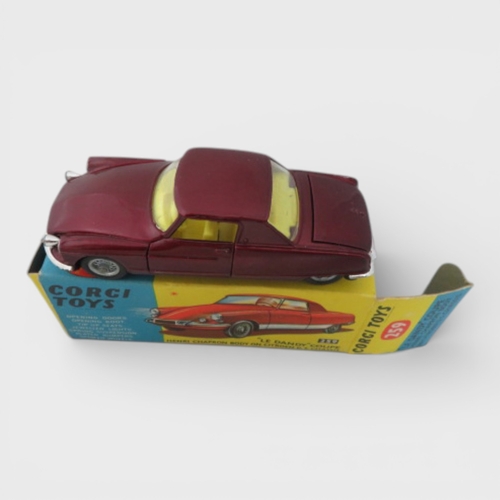 40 - Corgi No. 259 Citroen Le Dandy metallic maroon, lemon yellow interior and wire wheels, generally exc... 