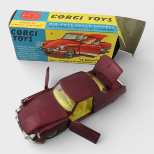40 - Corgi No. 259 Citroen Le Dandy metallic maroon, lemon yellow interior and wire wheels, generally exc... 