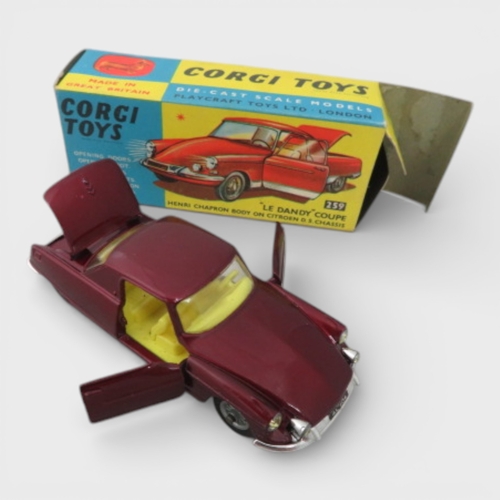 40 - Corgi No. 259 Citroen Le Dandy metallic maroon, lemon yellow interior and wire wheels, generally exc... 