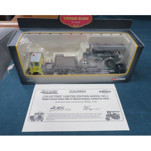 15 - Corgi Vintage Glory of Steam 1/50th scale collection, with Atkinson low loader & Garrett Road Roller... 