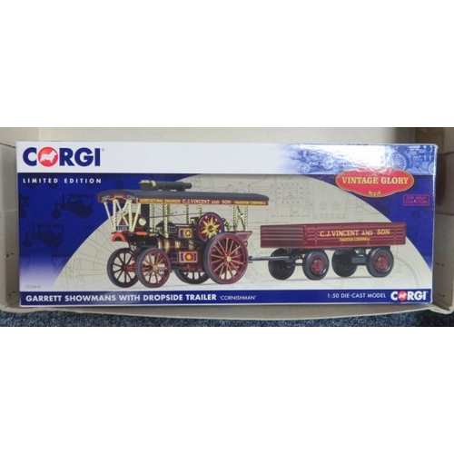19 - Corgi Vintage Glory of Steam 1/50th scale collection, with Garrett Showmans with dropside trailer CJ... 