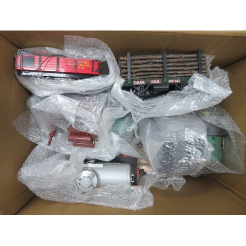 107 - G gauge USA railroad unboxed collection, unidentified makers, with locomotives (2), coaches and wago... 